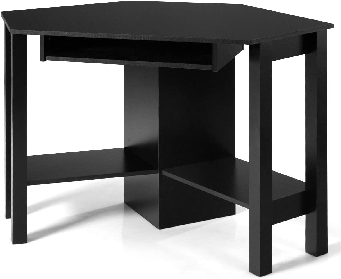 Tangkula Corner Desk, Corner Computer Desk with Smooth Keyboard Tray for Small Space