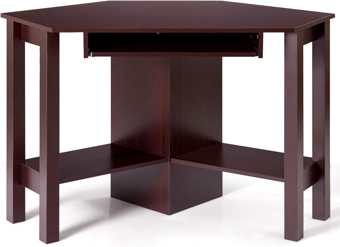 Tangkula Corner Desk, Corner Computer Desk with Smooth Keyboard Tray for Small Space