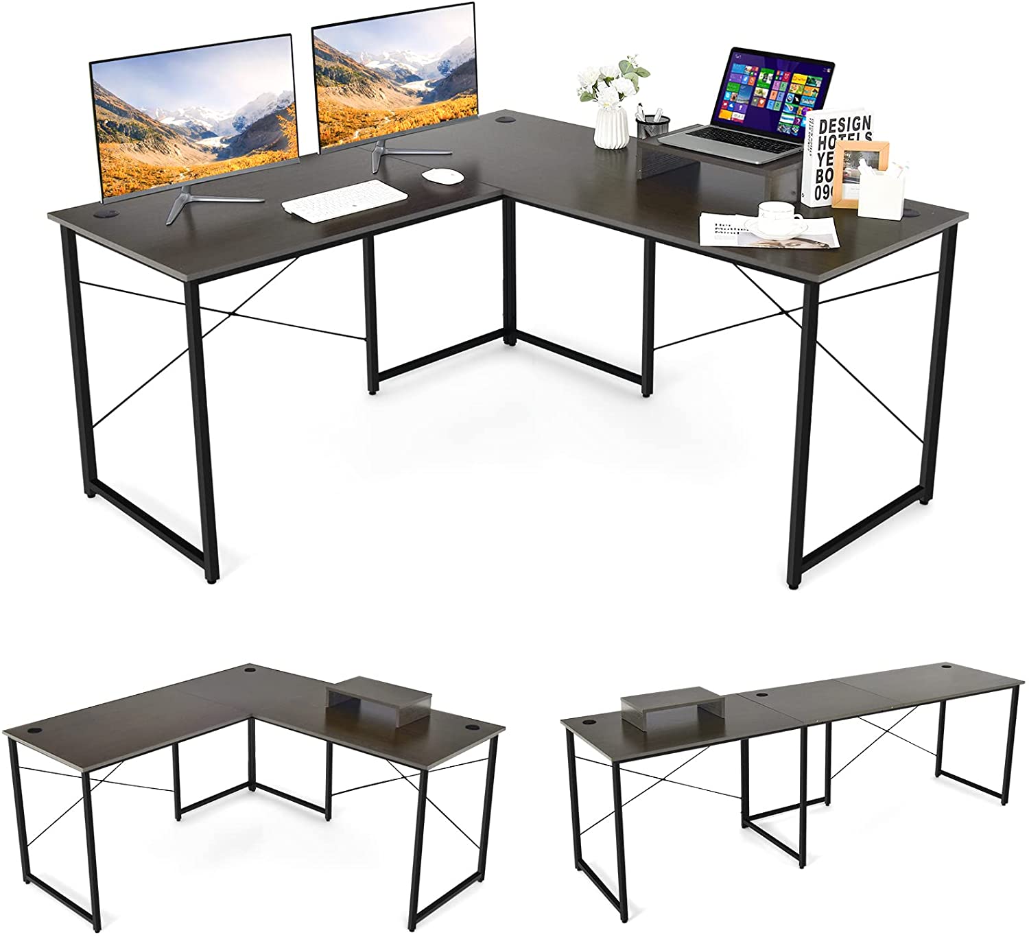 L-Shaped Computer Desk with Power Outlets
