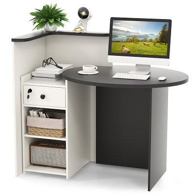 Tangkula Reception Desk, Front Counter Desk with Lockable Drawer & Adjustable Shelf