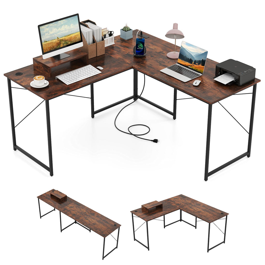 L-Shaped Computer Desk with Power Outlets