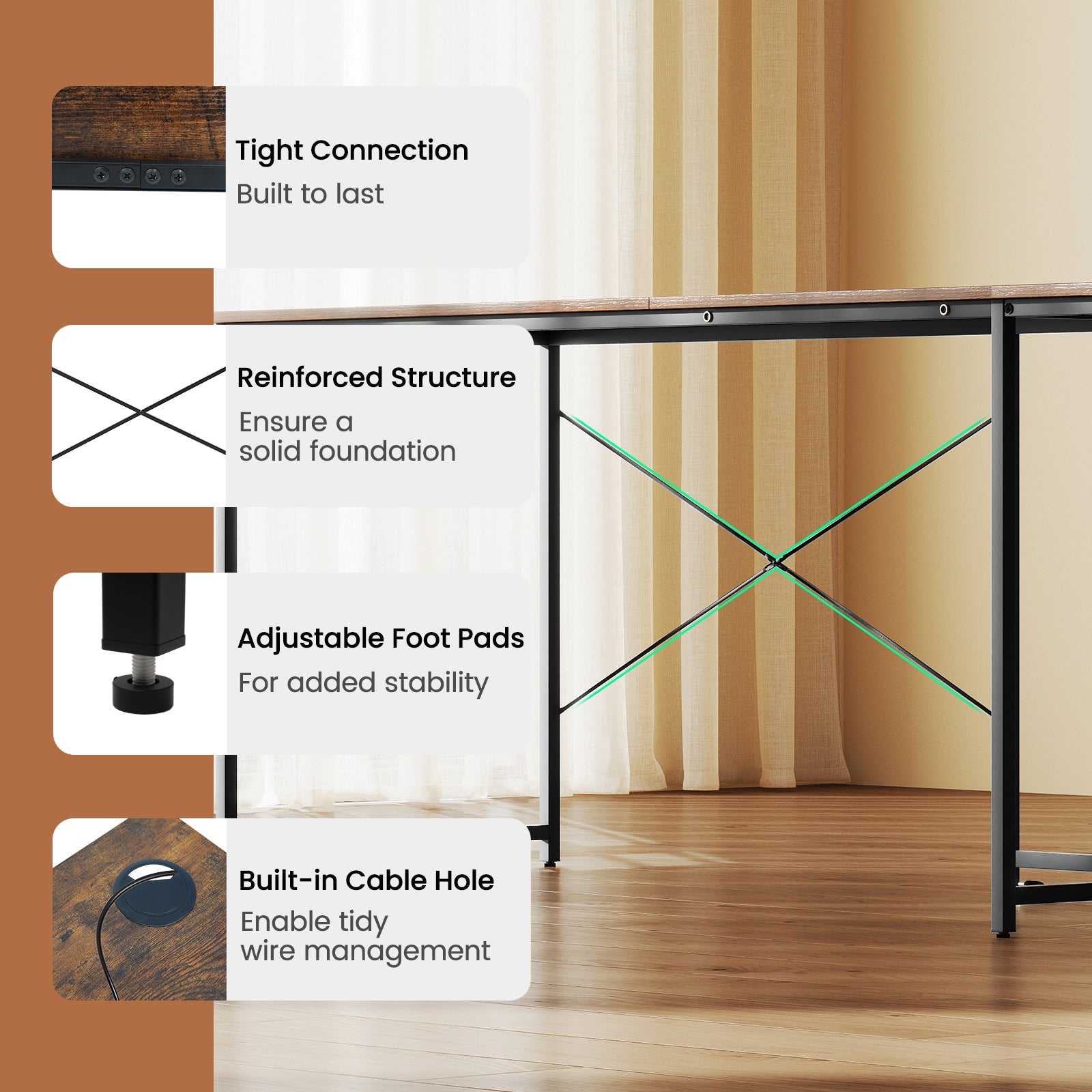 L-Shaped Computer Desk with Power Outlets
