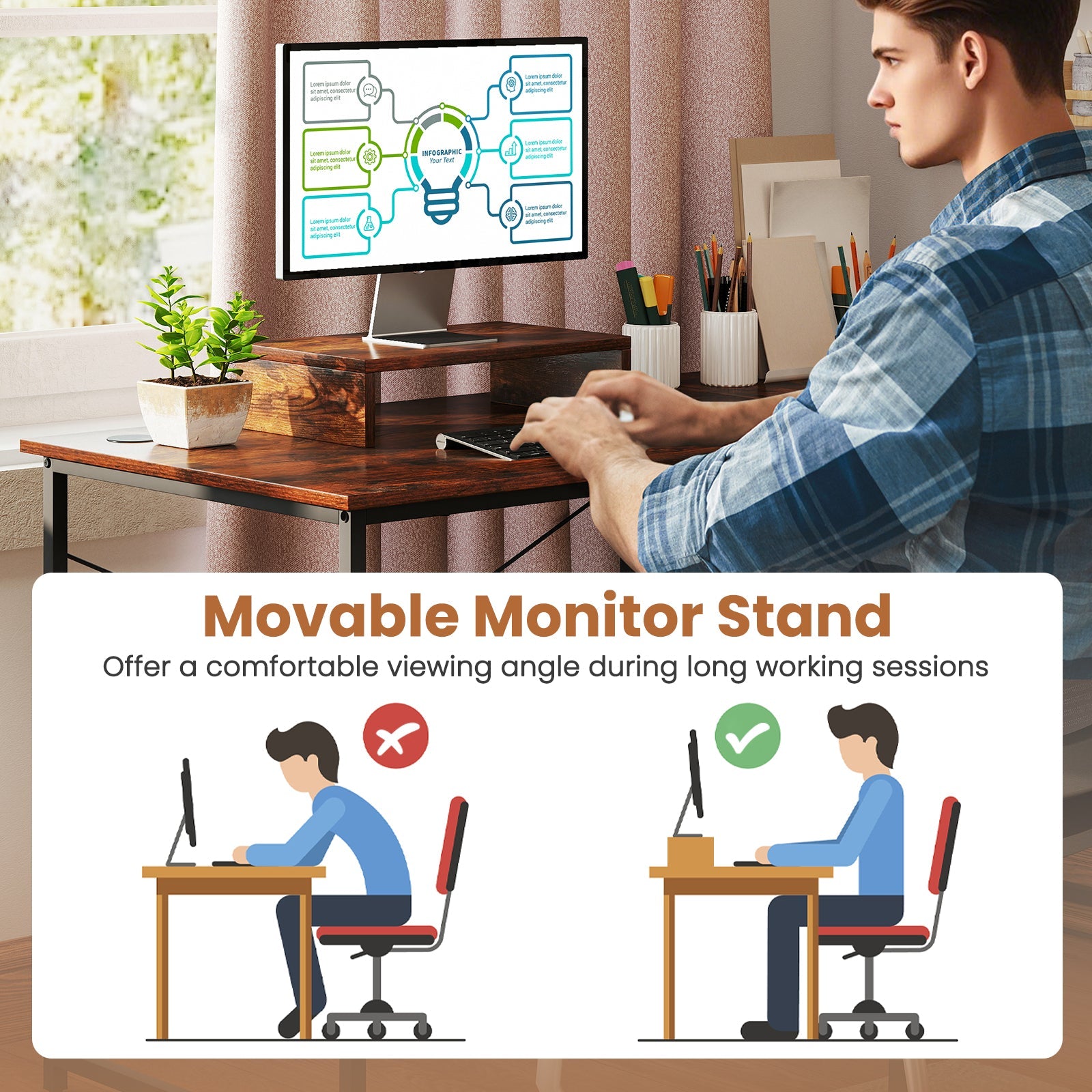 L-Shaped Computer Desk with Power Outlets