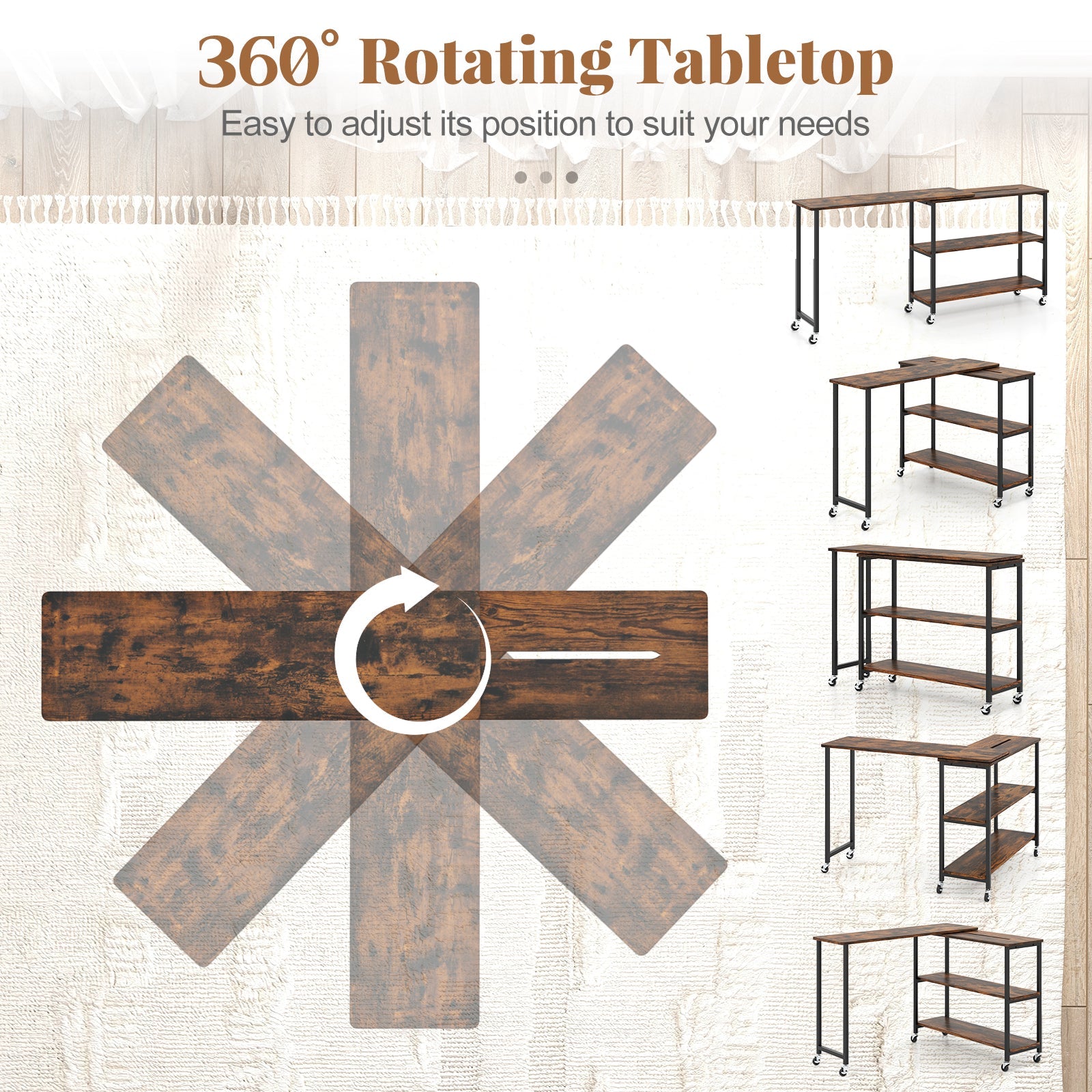 Tangkula Large Mobile Couch Table with 2-Tier Storage Shelves