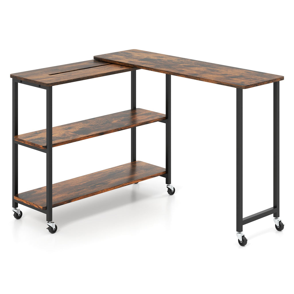 Tangkula Large Mobile Couch Table with 2-Tier Storage Shelves