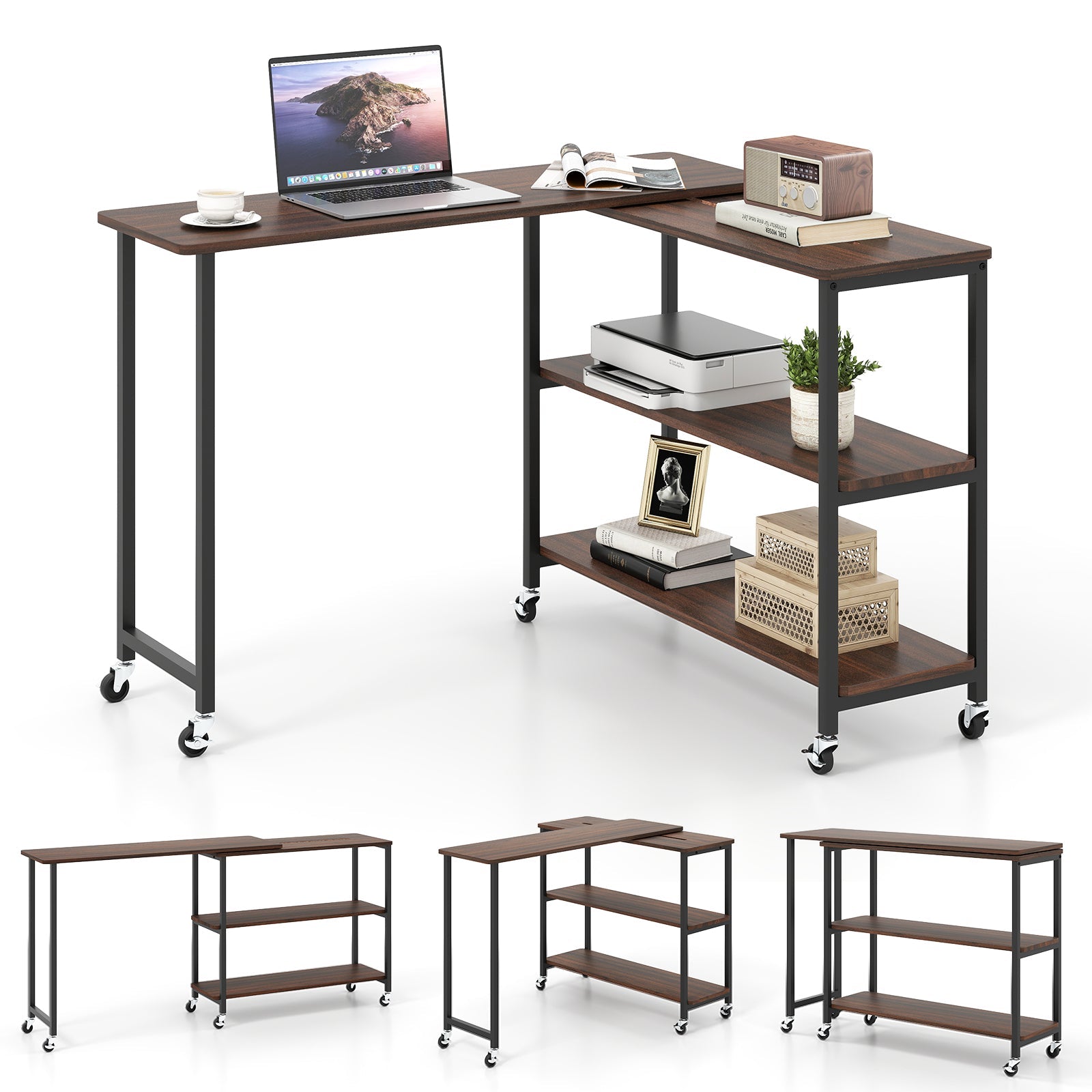 Tangkula Large Mobile Couch Table with 2-Tier Storage Shelves