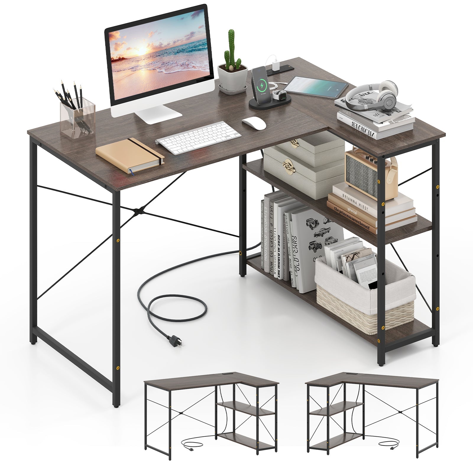 Tangkula L-Shaped Computer Desk with Reversible Shelves