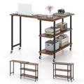 Tangkula 360°Rotating Sofa Side Table, Mobile End Table with 2-Tier Storage Shelves