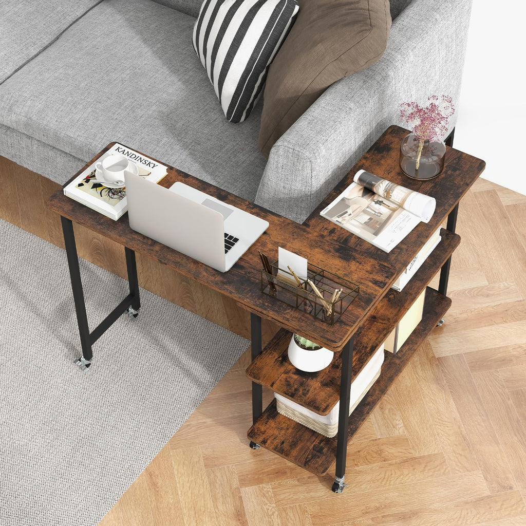 Tangkula 360°Rotating Sofa Side Table, Mobile End Table with 2-Tier Storage Shelves