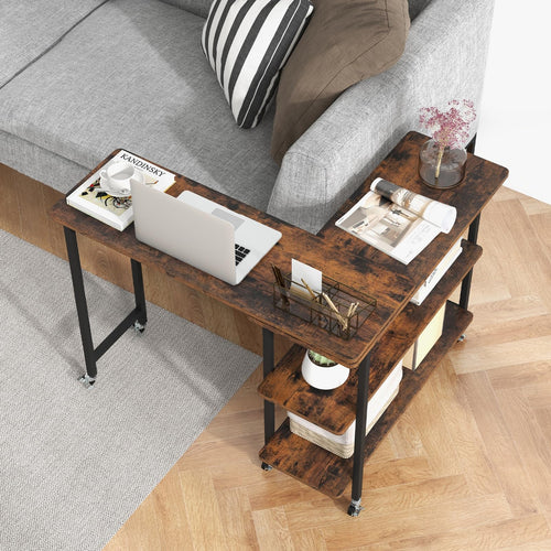 Tangkula 360°Rotating Sofa Side Table, Mobile End Table with 2-Tier Storage Shelves