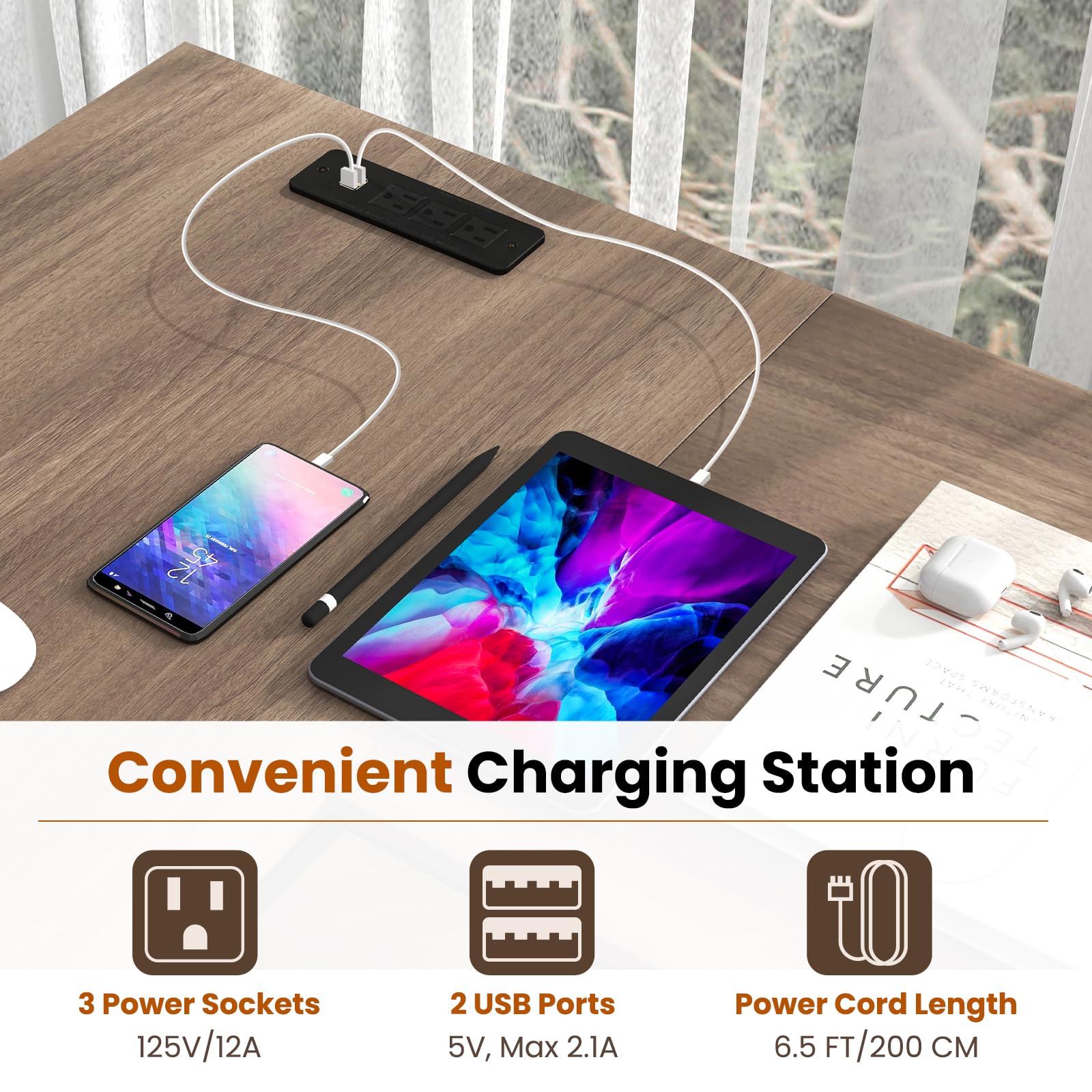 Tangkula Reversible L-Shaped Computer Desk with Charging Station & Shelves