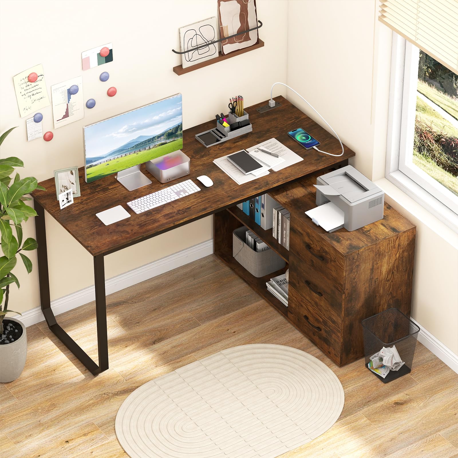 Tangkula 55" Reversible L Shaped Desk with 3 Drawers