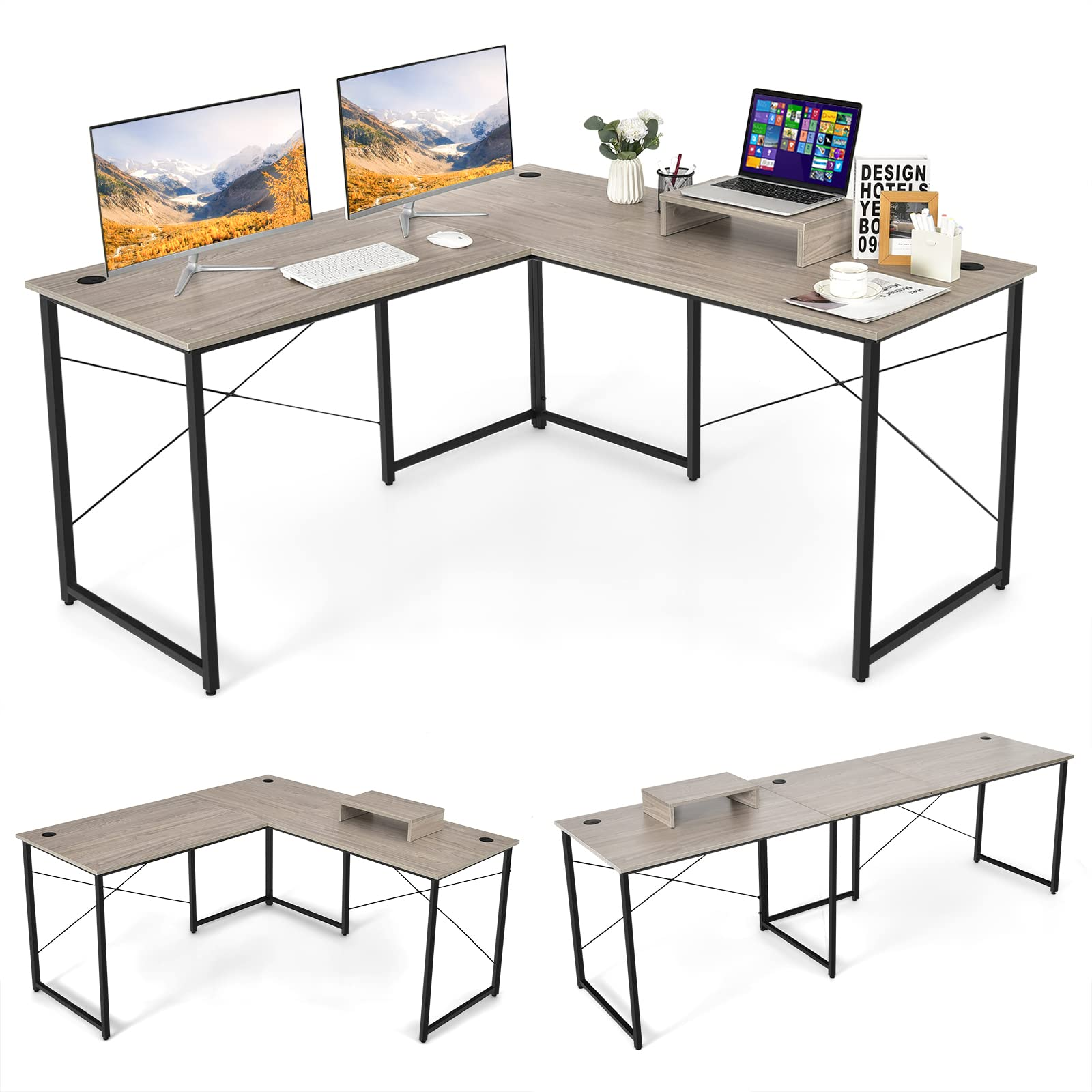 L-Shaped Computer Desk with Power Outlets