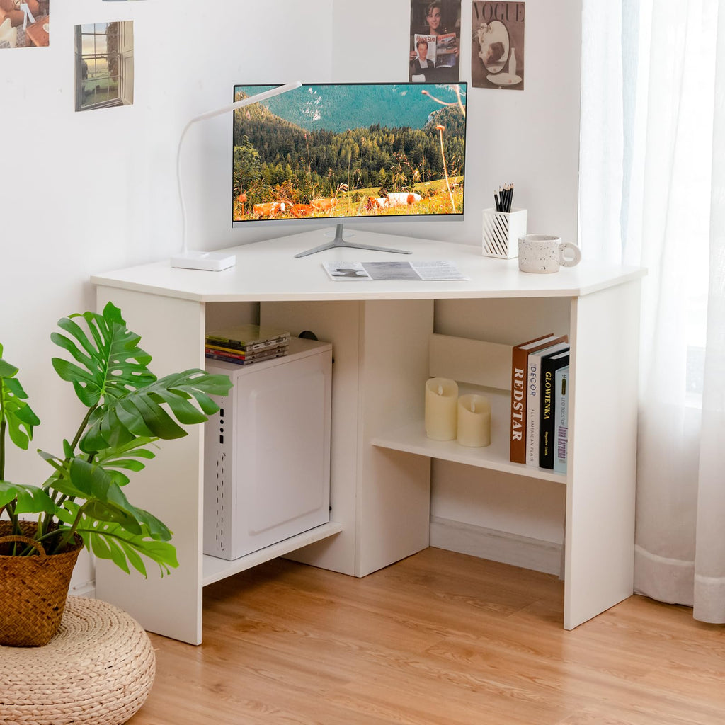 Tangkula Corner Desk, 90 Degrees Triangle Corner Computer Desk for Small Space