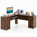 Tangkula L-Shaped Office Desk with Storage Drawers & Keyboard Tray