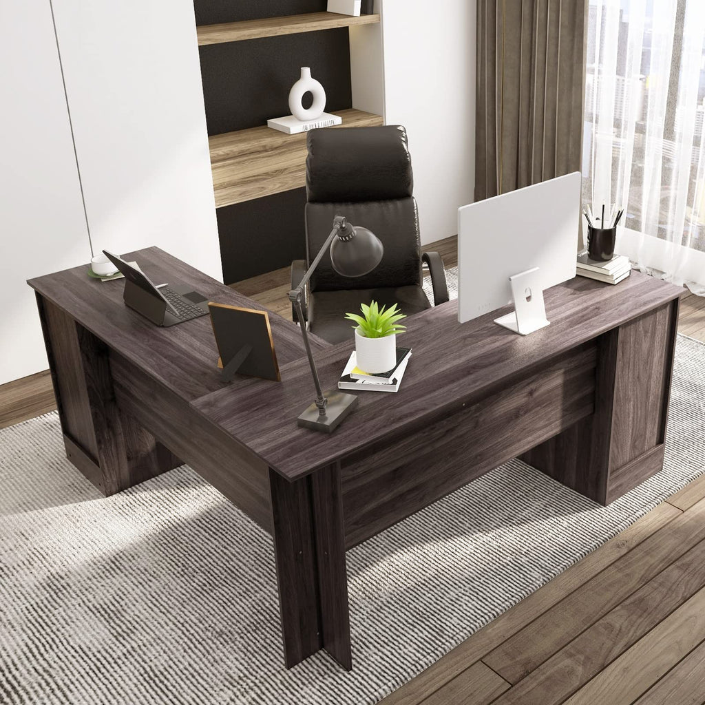 Tangkula L-Shaped Office Desk with Storage Drawers & Keyboard Tray