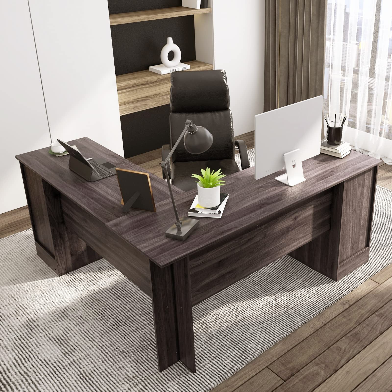 Tangkula L-Shaped Office Desk with Storage Drawers & Keyboard Tray
