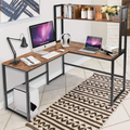 Tangkula Reversible L-Shaped Desk with Hutch, Space Saving Corner Computer Desk with Storage Bookshelf