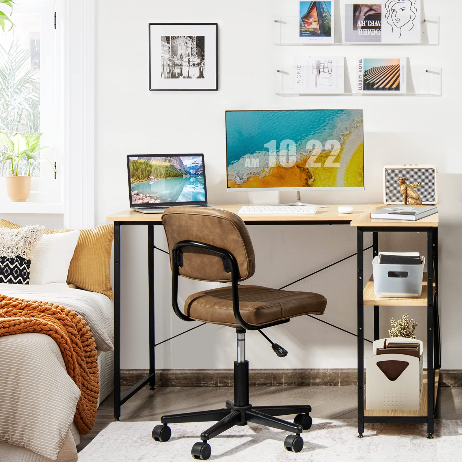 Tangkula L-Shaped Computer Desk with Reversible Shelves
