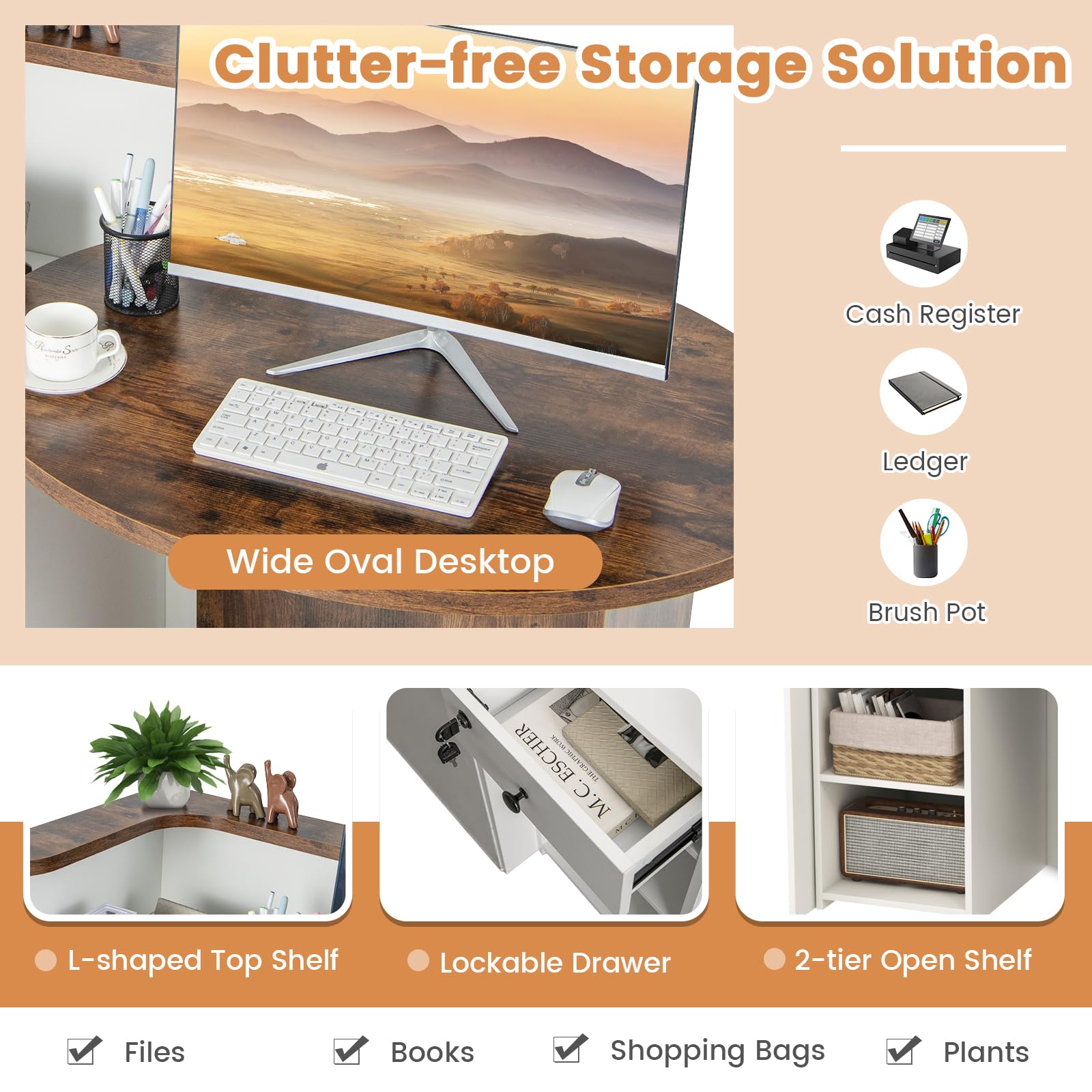 Tangkula Reception Desk, Front Counter Desk with Lockable Drawer & Adjustable Shelf