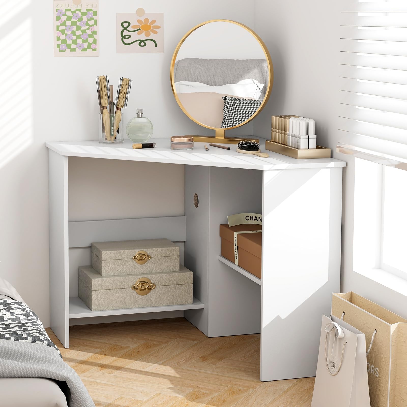 Tangkula Corner Desk, 90 Degrees Triangle Corner Computer Desk for Small Space