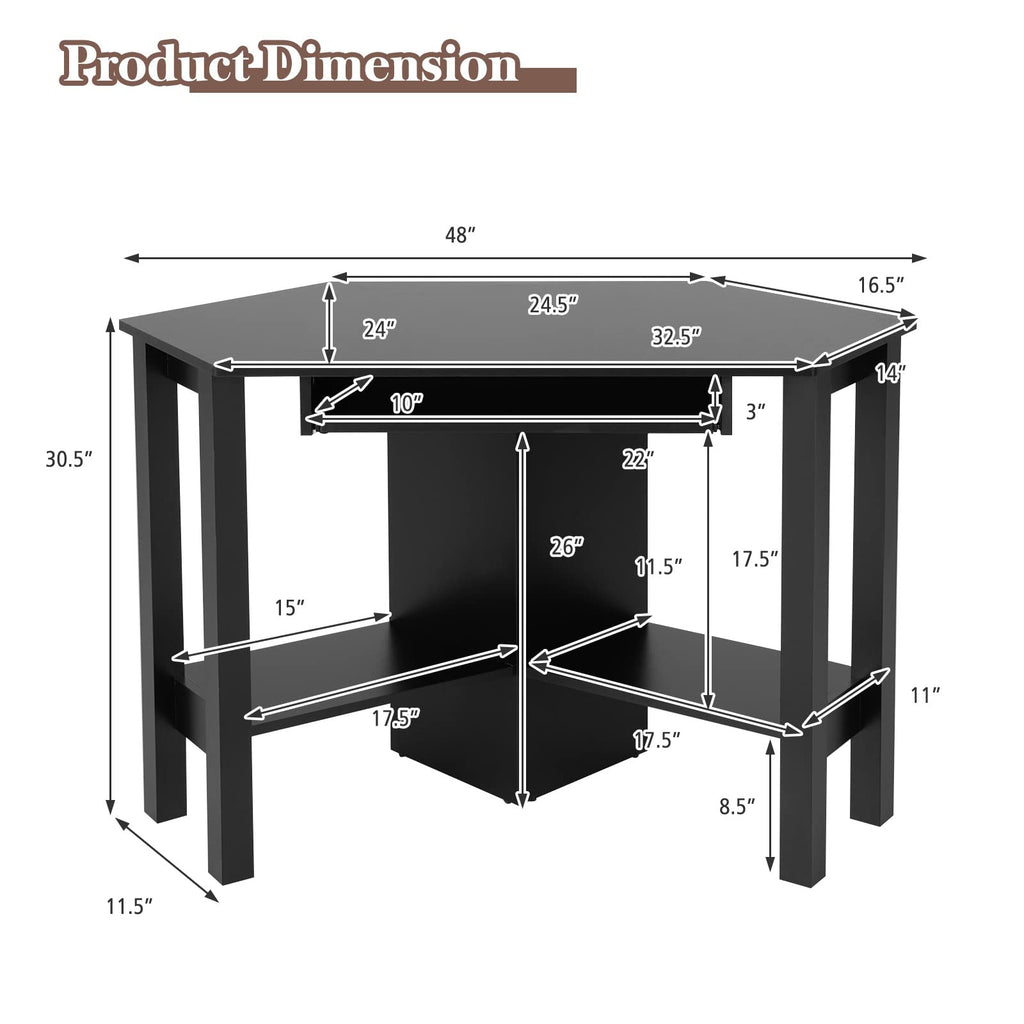 Tangkula Corner Desk, Corner Computer Desk with Smooth Keyboard Tray for Small Space
