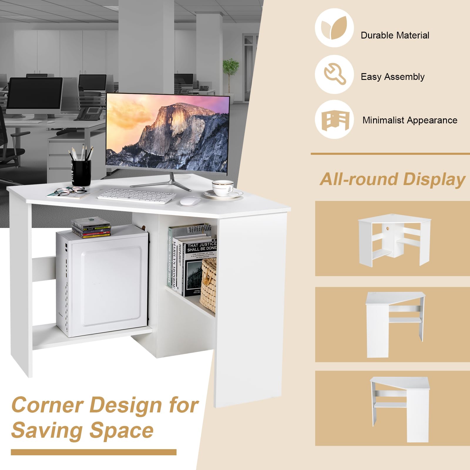 Tangkula Corner Desk, 90 Degrees Triangle Corner Computer Desk for Small Space