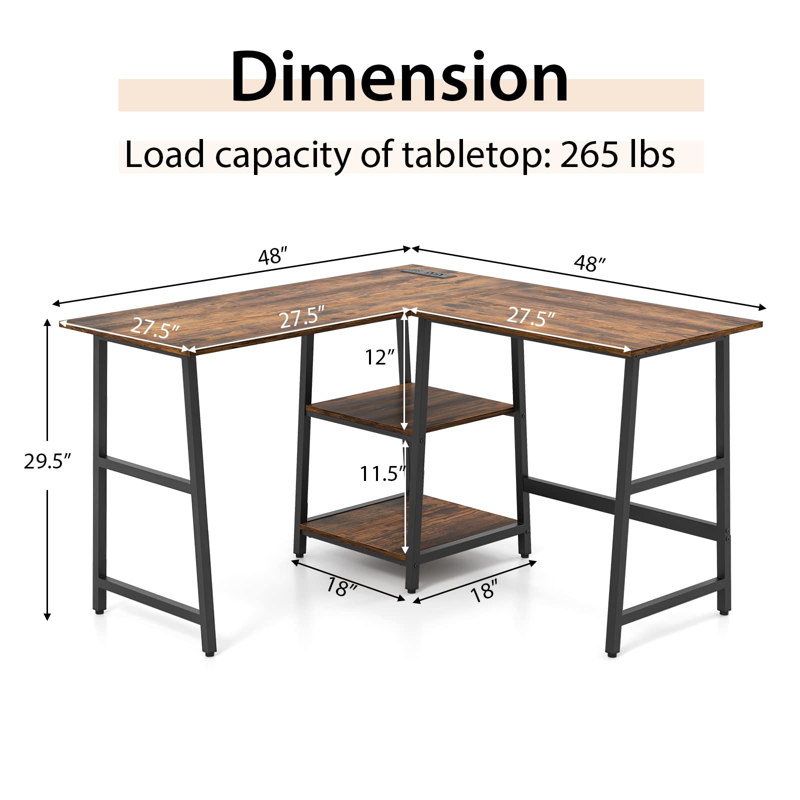 L Shaped Desk, Space Saving Corner Desk w/ 2 Tier Storage Shelves