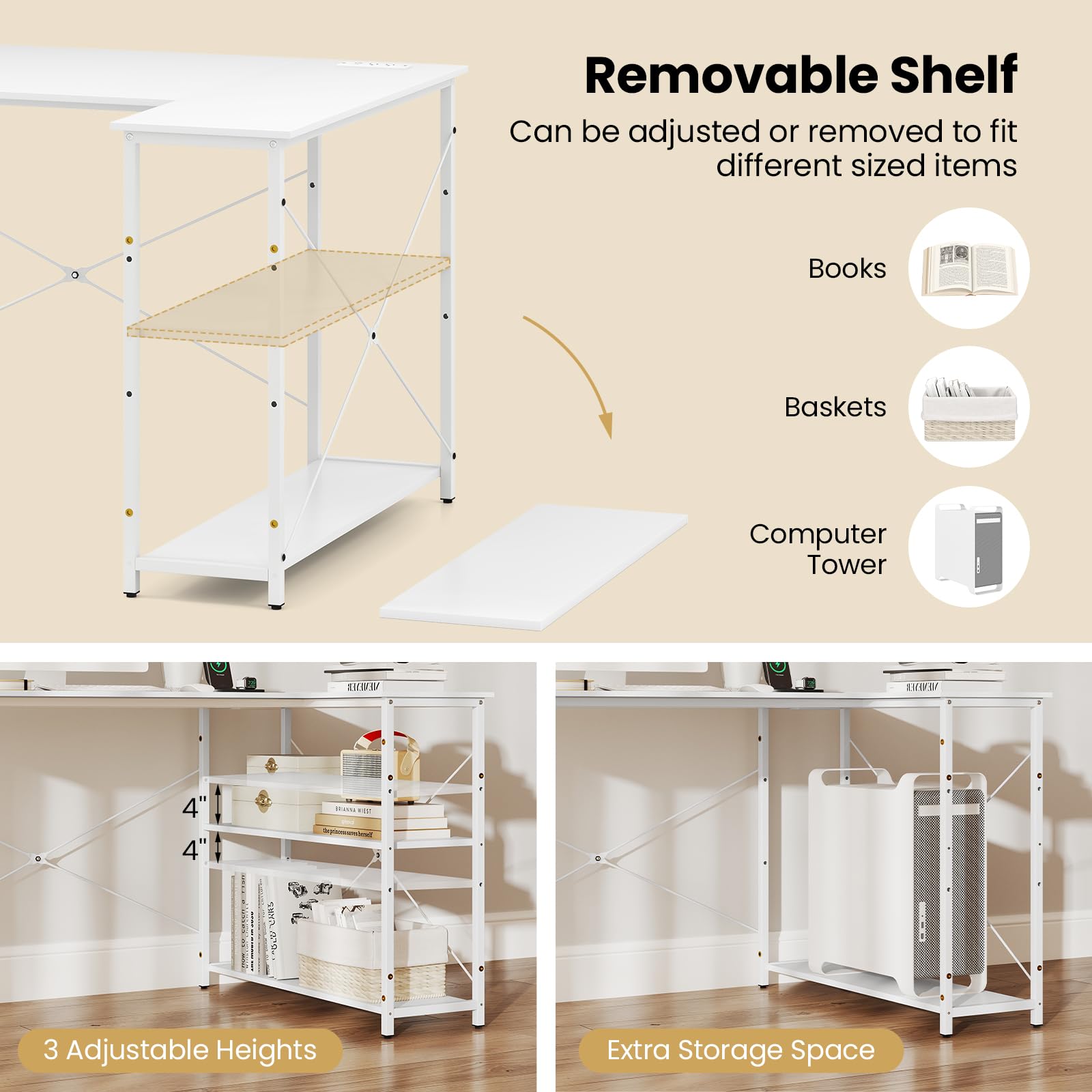 Tangkula L-Shaped Computer Desk with Reversible Shelves