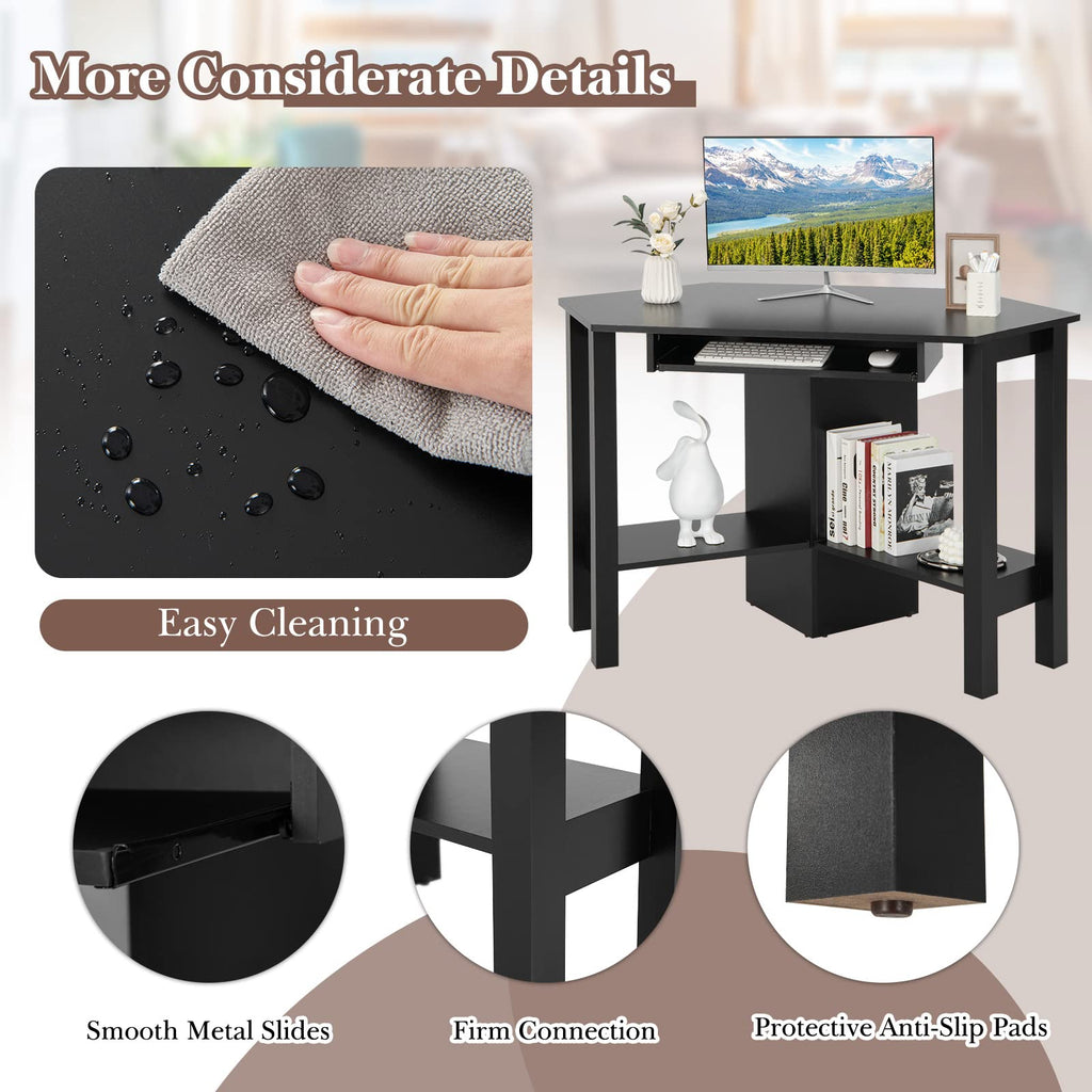 Tangkula Corner Desk, Corner Computer Desk with Smooth Keyboard Tray for Small Space