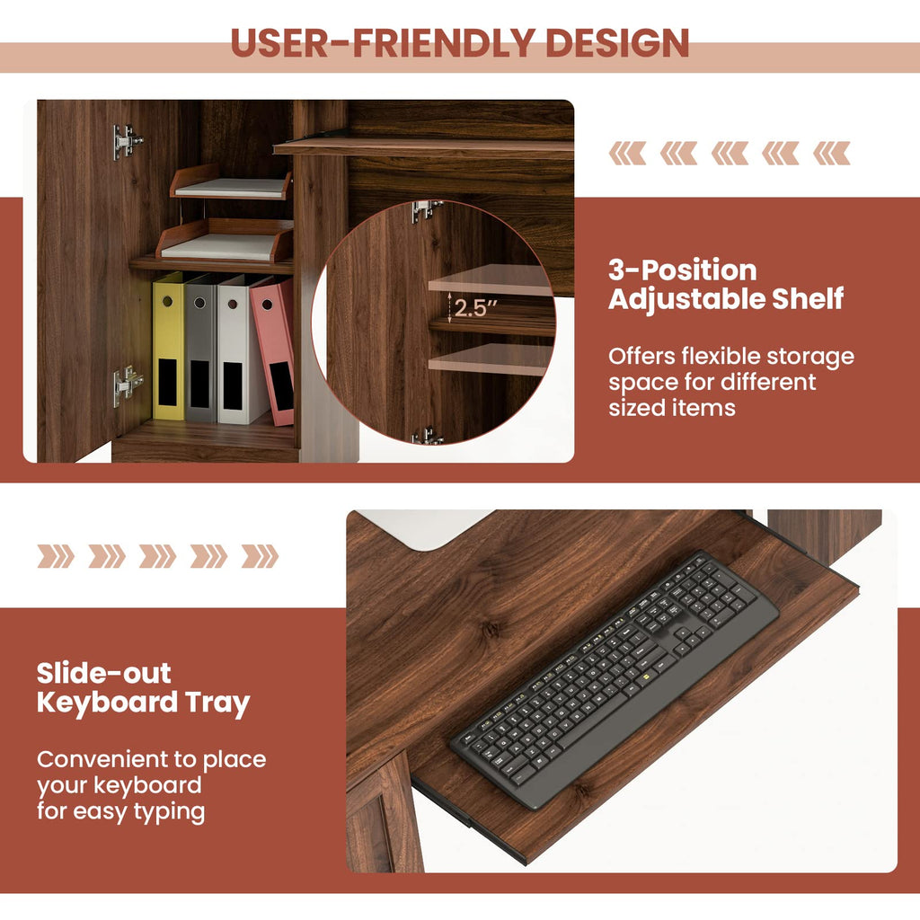 Tangkula L-Shaped Office Desk with Storage Drawers & Keyboard Tray