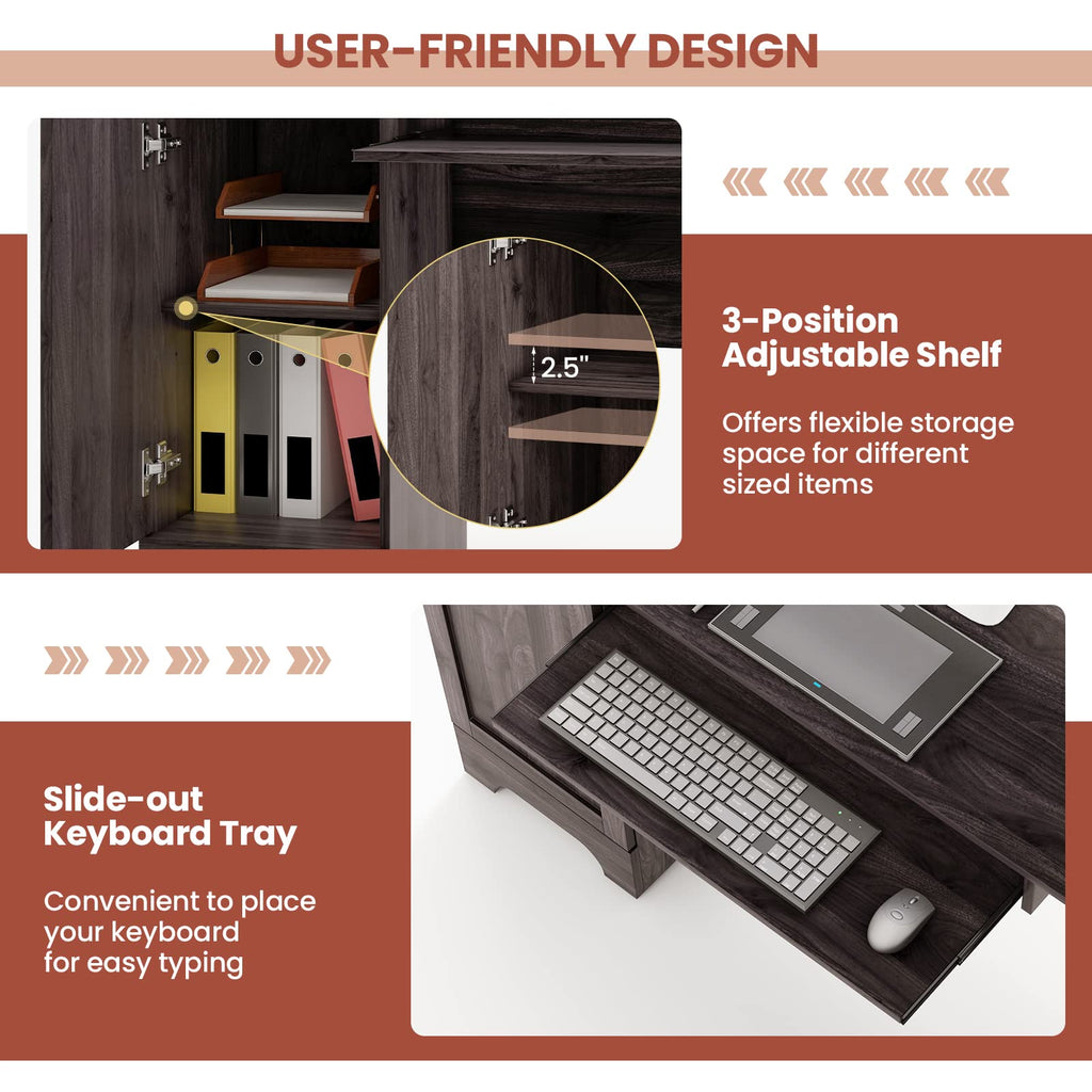 Tangkula L-Shaped Office Desk with Storage Drawers & Keyboard Tray