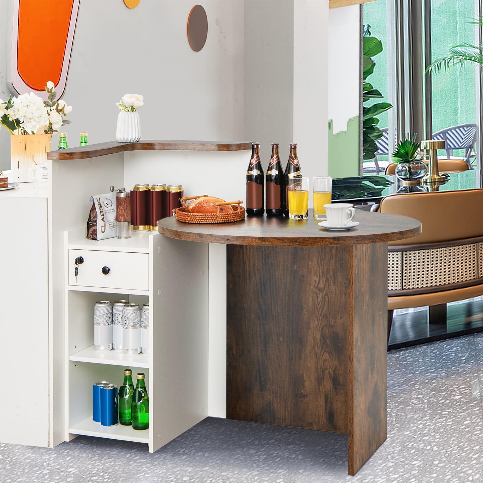 Tangkula Reception Desk, Front Counter Desk with Lockable Drawer & Adjustable Shelf