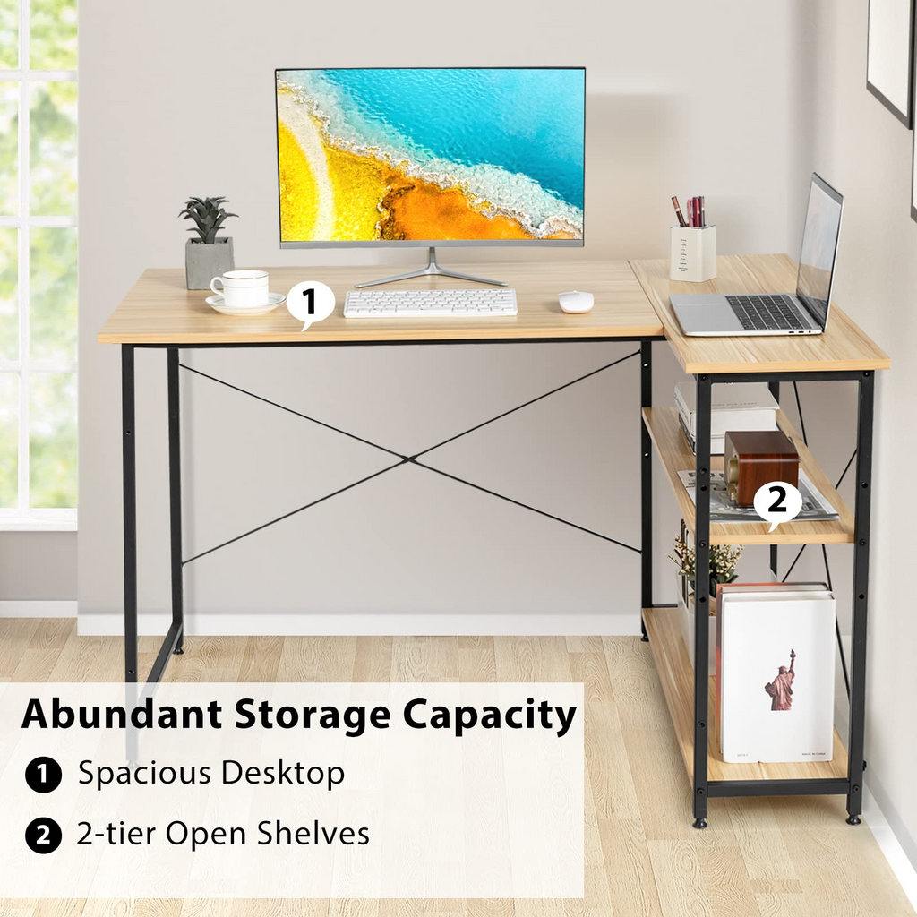 Tangkula L-Shaped Computer Desk with Reversible Shelves