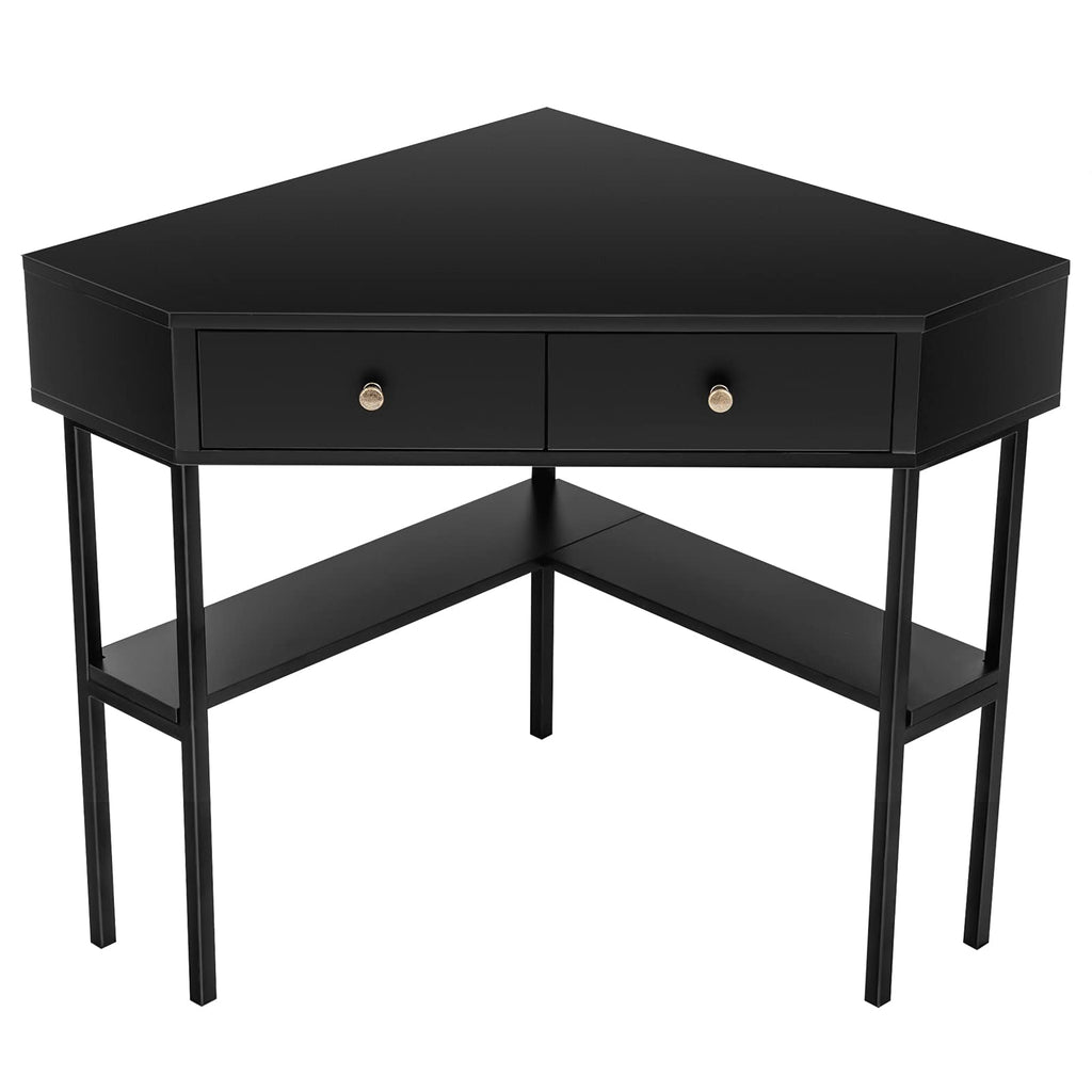 Corner Desk with 2 Drawers, 90° Triangle Corner Computer Desk for Small Space