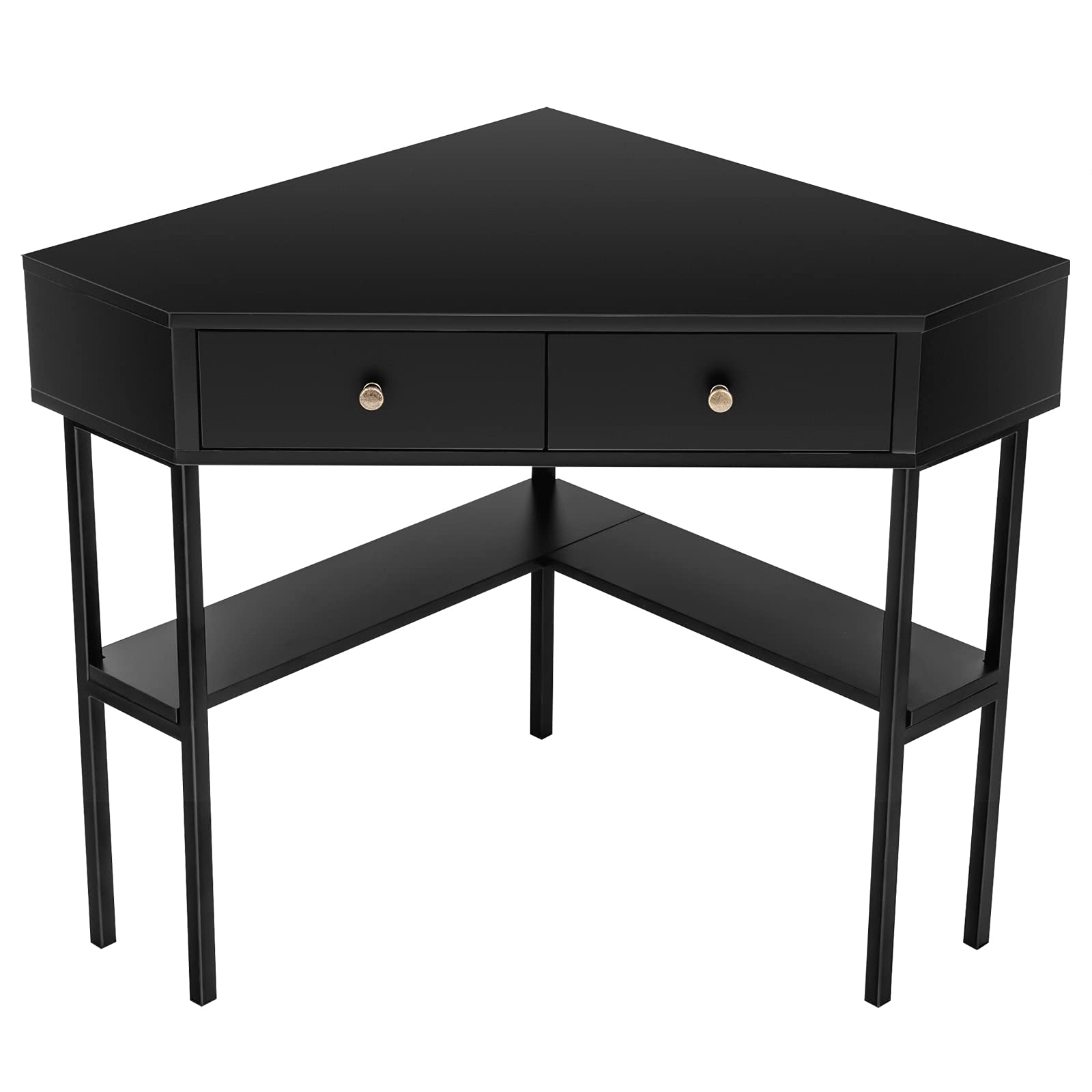 Corner Desk with 2 Drawers, 90° Triangle Corner Computer Desk for Small Space